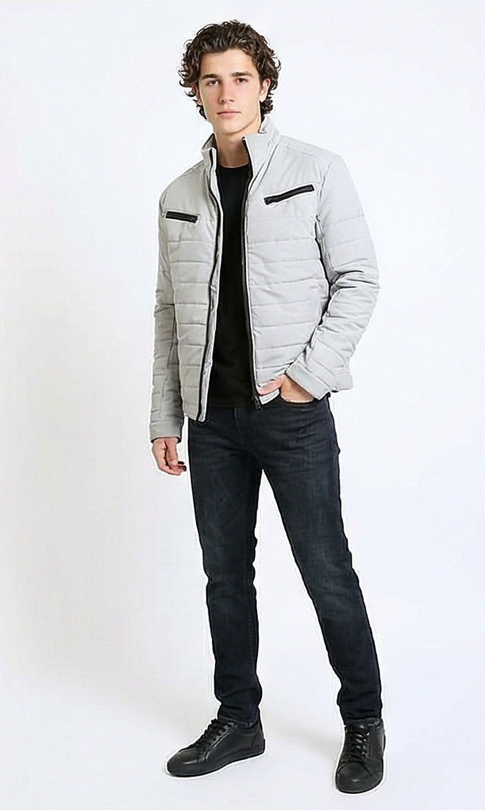 R211179 - Zipped Bomber Jacket with Side Pockets - Light Grey