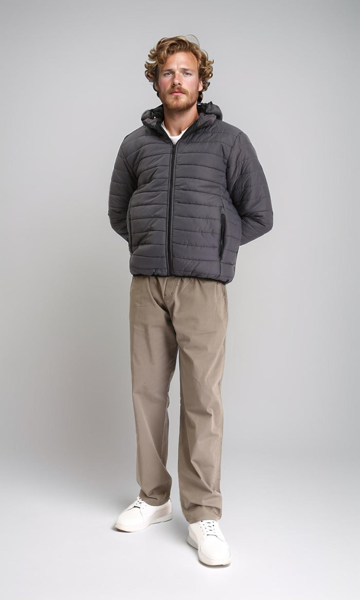 R211342 - Hooded Neck Zipped Bomber Jacket - Dark Grey