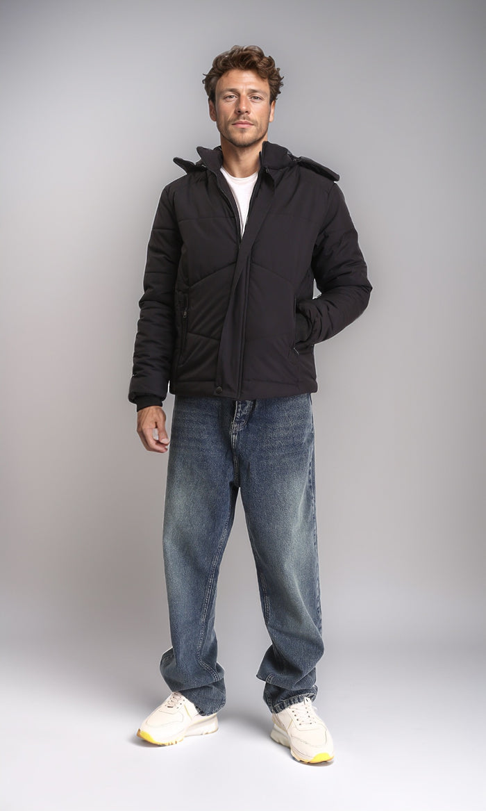 R211344 - Casual Solid Jacket with Zipped Pockets - Black