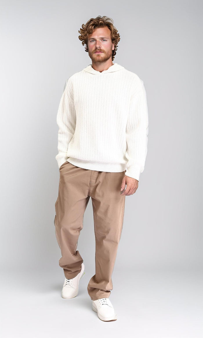 R211365 - Regular Fit Casual Hooded Pullover - Cream