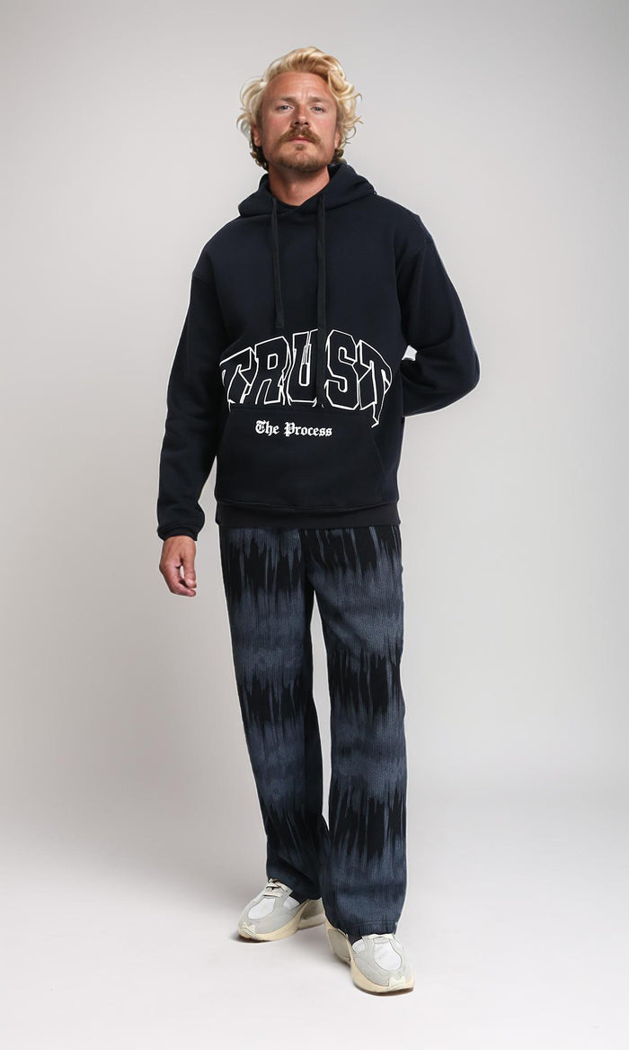 R212185 - "Trust The Process" Print Slip On Hoodie - Black