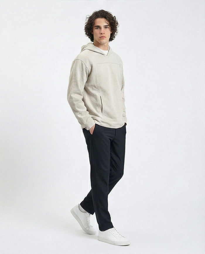 R214590 - Light Ribbed Slip On Hoodie - Heather Grey