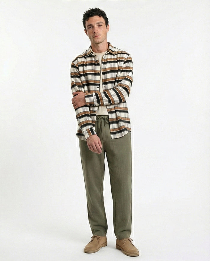 R215011 - Long Sleeves Checkered Casual Shirt - Brown, Black & White