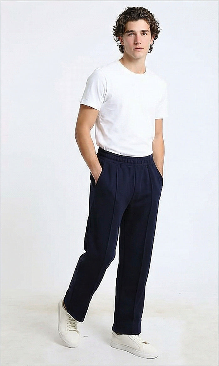 R215217 - Elastic Waist Comfy Cotton Pants - Navy Blue