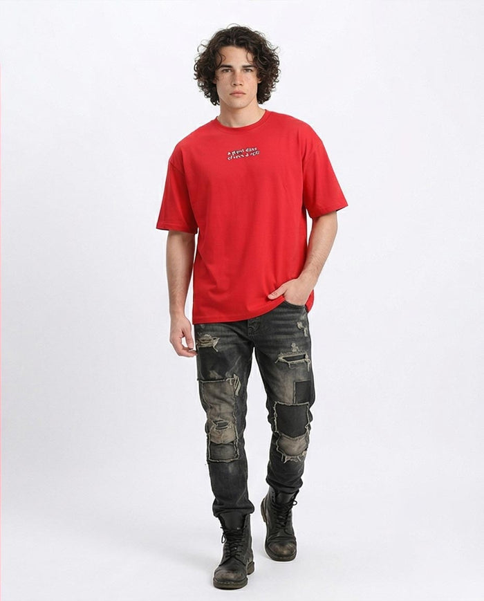 RAVIN | "A Giant Dose of Rock & Roll" Oversized AC/DC Graphic T-Shirt - Red - R205817
