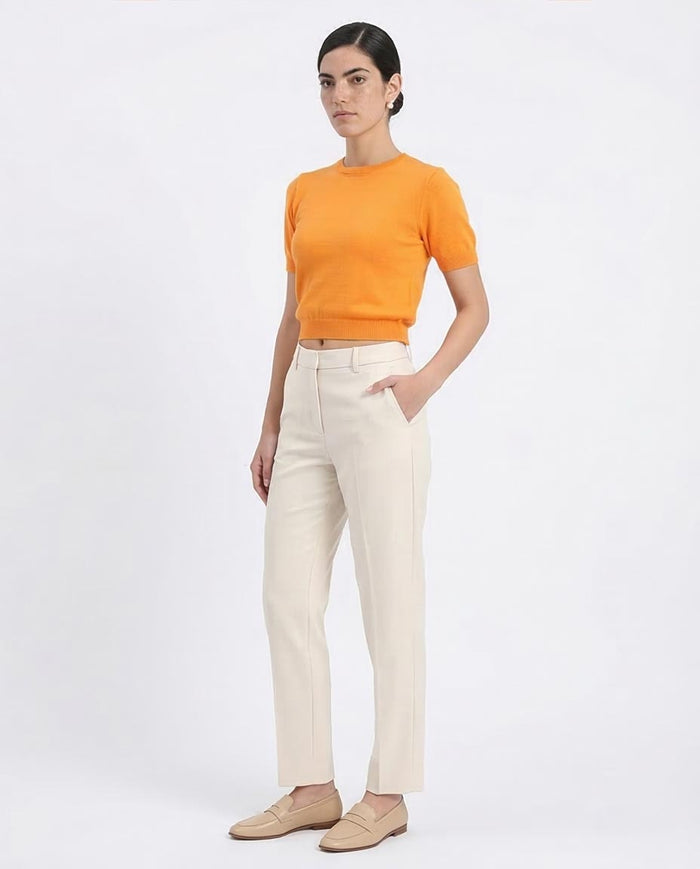 Ravin Cropped Crew-Neck Knit Top in Sunset Orange - R207980
