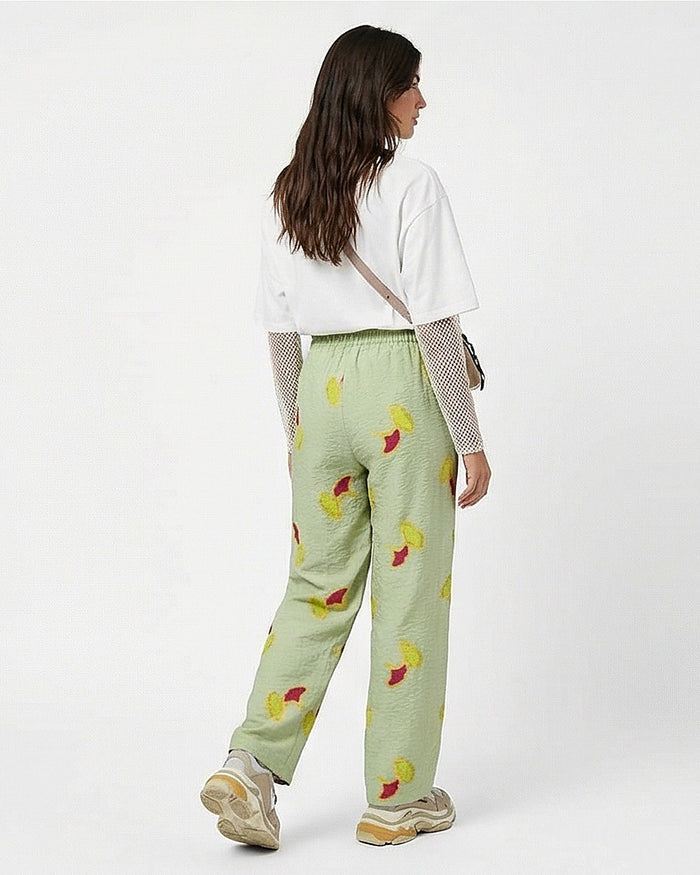 Ravin Embroidered Ginkgo Leaf Linen Pants – Sage Green - R216944