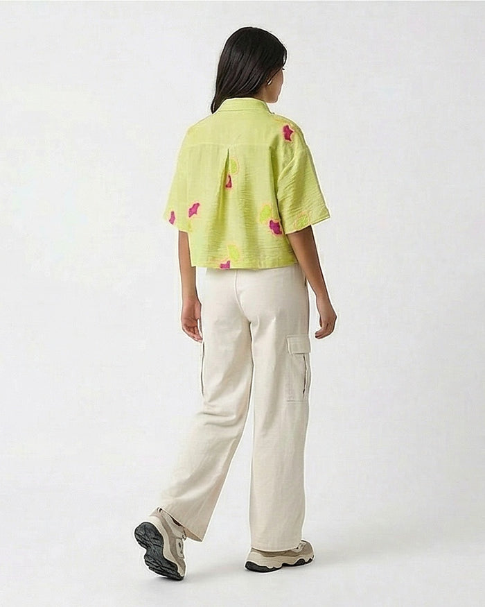 Ravin Embroidered Ginkgo Leaf Linen Shirt – Sage Green - R216948