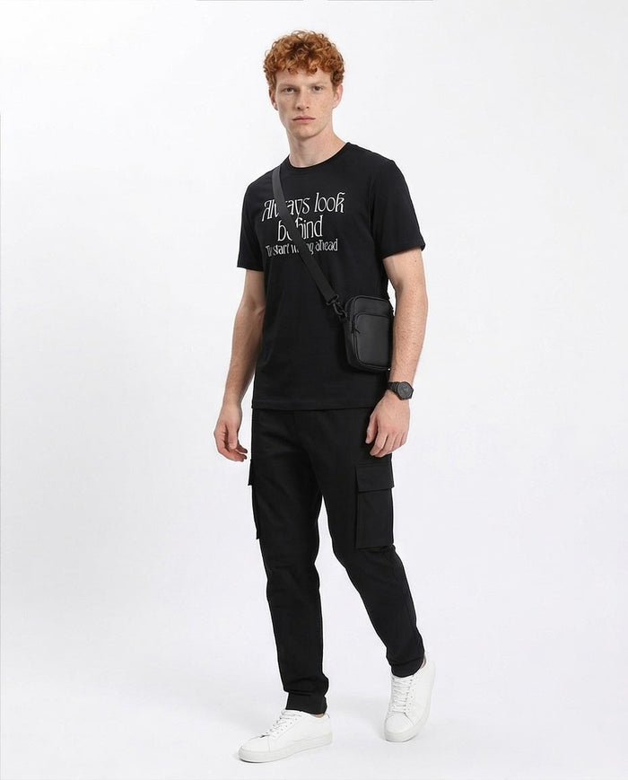 RAVIN Men’s "Always Look Behind" Graphic T-Shirt – Elevated Street Collection - Black - R209364