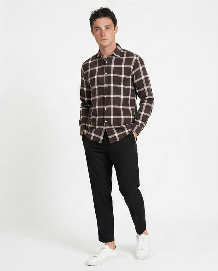 Ravin Men’s Bold Windowpane Check Shirt – Chocolate & Cream - R207322