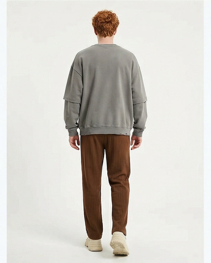 Ravin Men’s Chocolate Brown Ribbed Pique Corduroy Trousers – Relaxed Fit Drawstring Waist Casual Pants - R216864