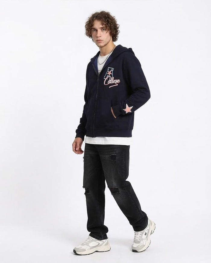 Ravin Men’s Collegiate Graphic Zip-Up Hoodie – Navy Blue - R213575