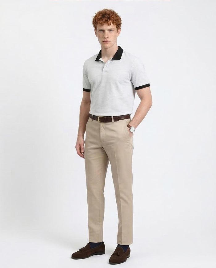 Ravin Men’s Contrast Collar Pique Polo Shirt – Heather Grey - R204665