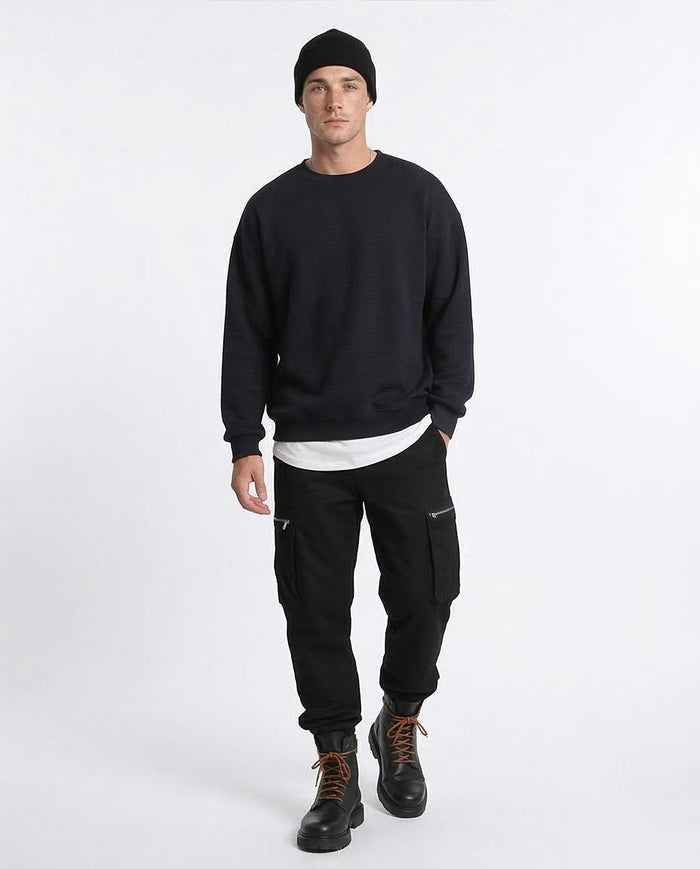 Ravin Men's Herringbone Textured Relaxed-Fit Crewneck Sweater - Black - R215241