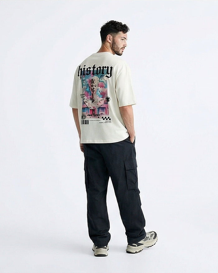 Ravin Men's 'History' Oversized Graphic Tee in Bone White - R216164