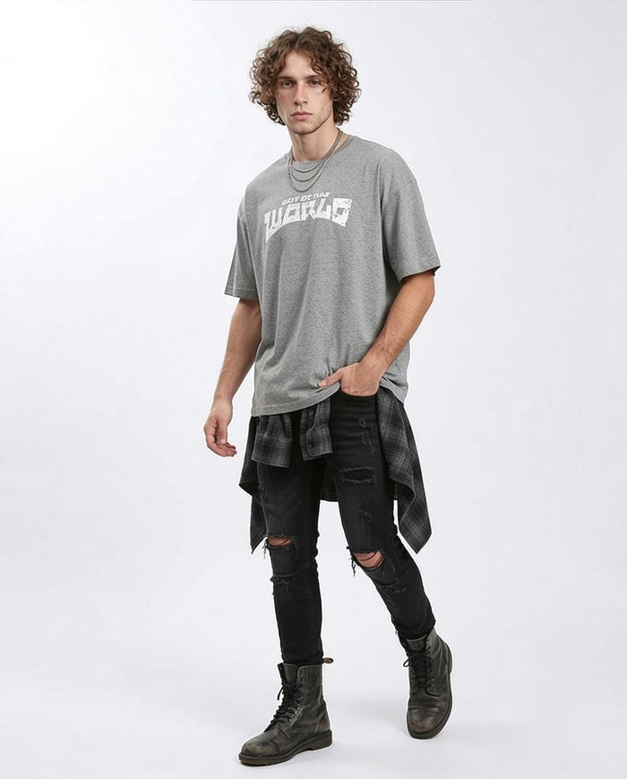 Ravin Men’s Oversized "Out Of This World" Distressed Graphic T-Shirt – Heather Grey - R212291
