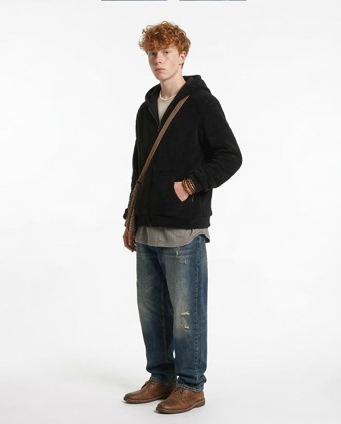 Ravin Men's Plush Sherpa Zip-Up Hoodie – Black - R212109