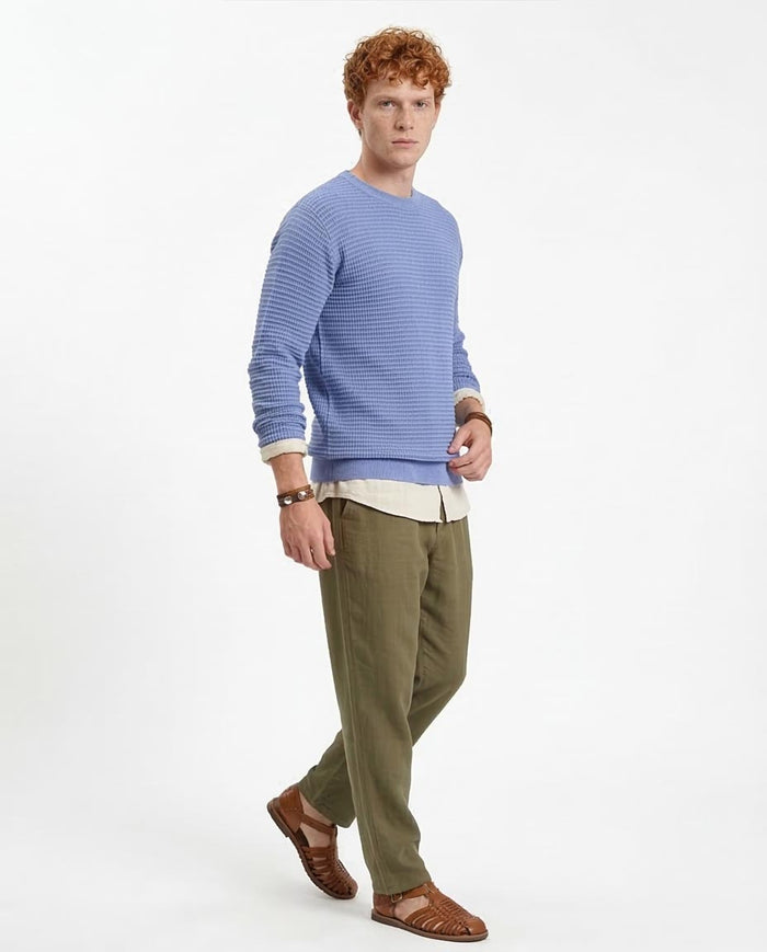 Ravin Men’s Premium Waffle-Knit Cotton Sweater – Periwinkle Blue - R214486