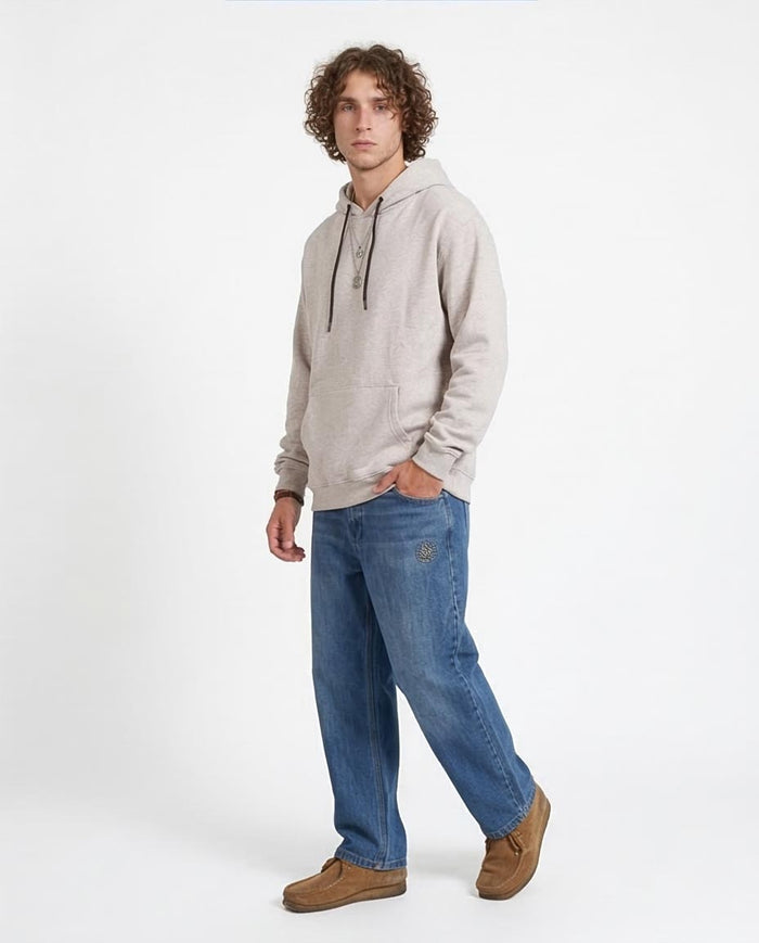 Ravin Men’s Relaxed Fit Beige Hoodie with Contrast Drawstrings - R206835