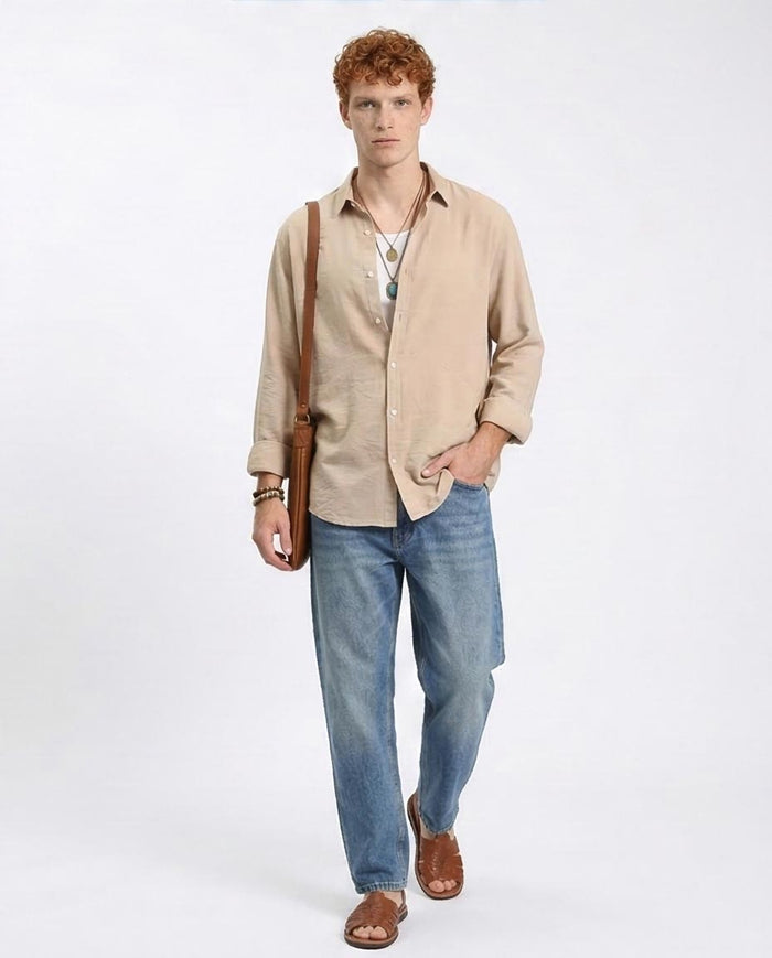 Ravin Men’s Relaxed-Fit Cotton Slub Shirt – Sand - R207295