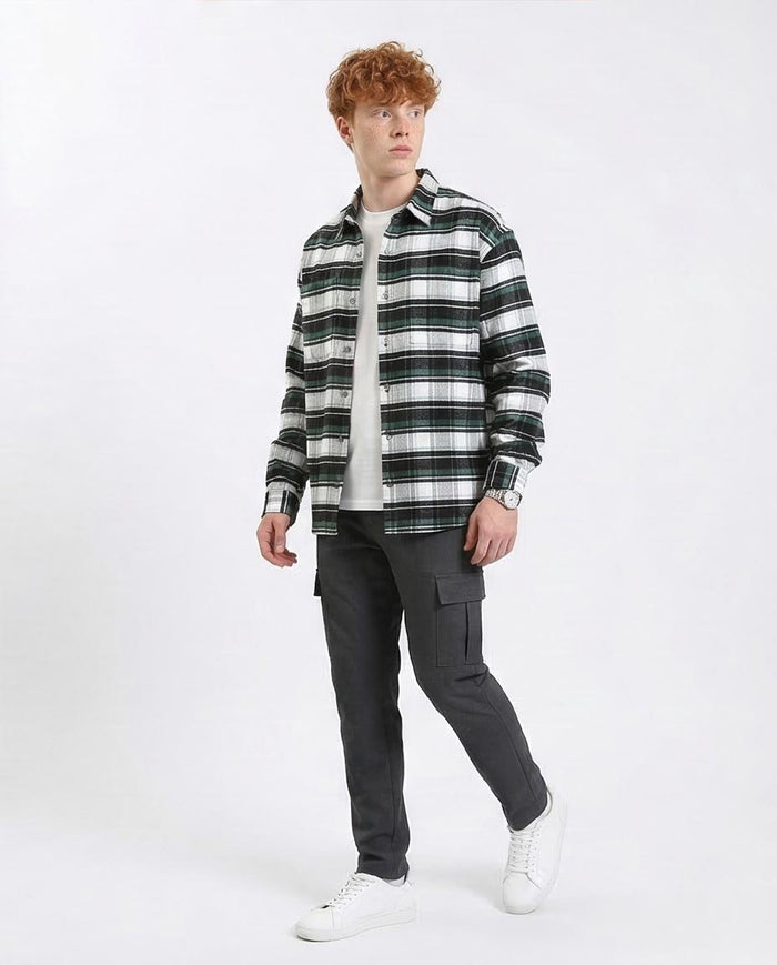 Ravin Men's Relaxed Fit Forest Green Plaid Flannel Shacket - R212084