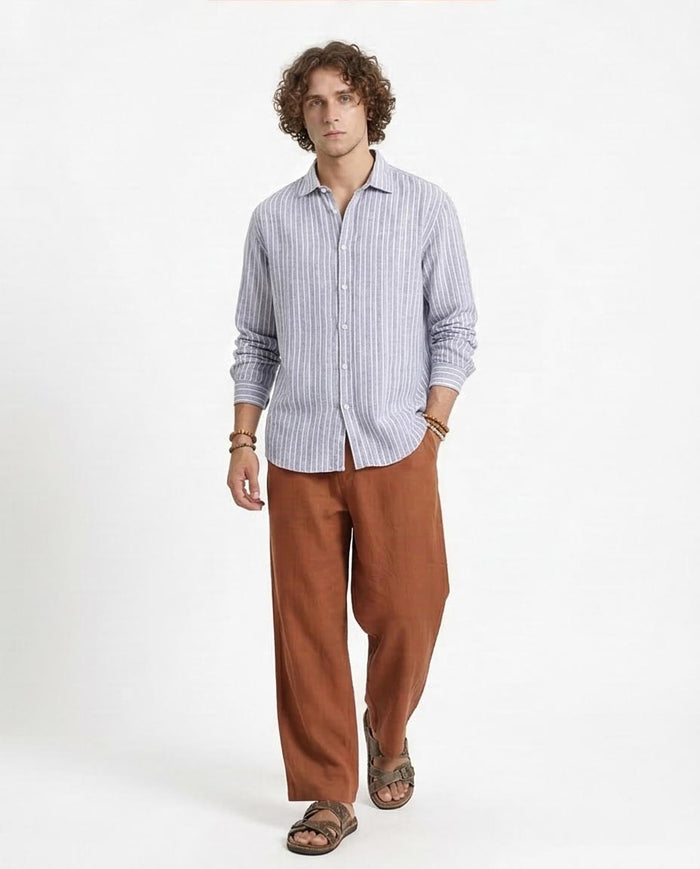 Ravin Men's Relaxed Ticking Stripe Linen Look-Blend Shirt - R214224