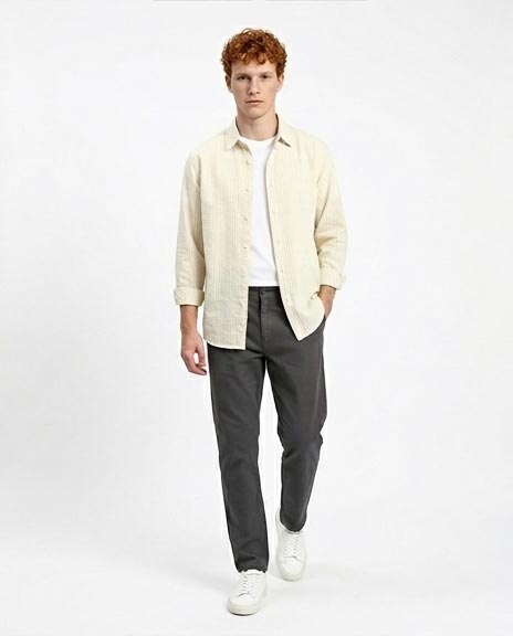 Ravin | Men's Sand Stripe Seersucker Vacation Shirt - Beige & Mint - R211680