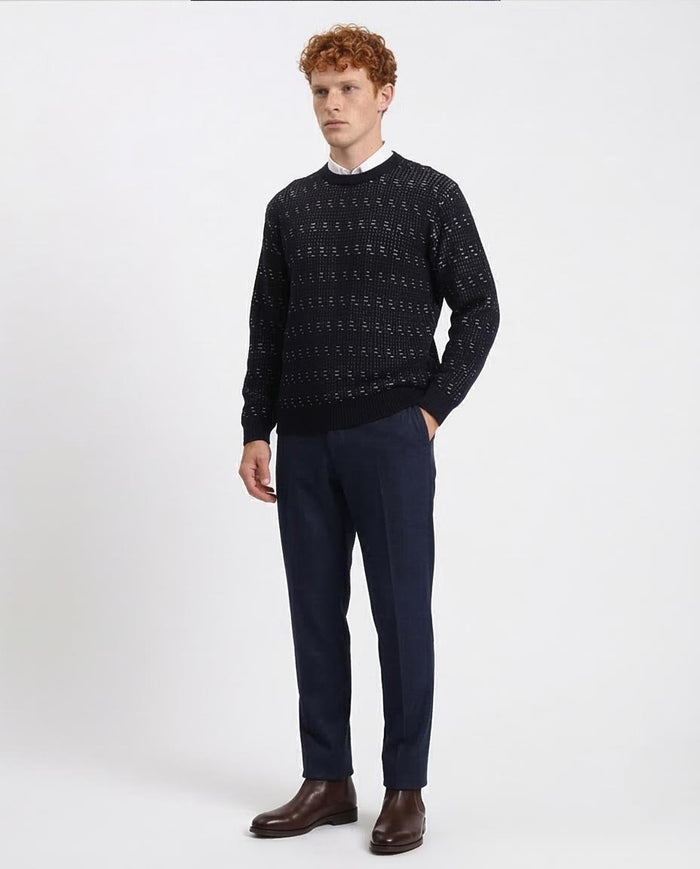Ravin Men’s Textured Knit Crew-Neck Sweater – Black & White Fleck - R214493