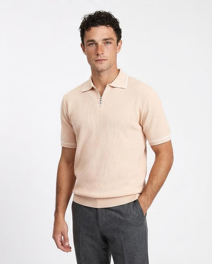 Ravin Men's Tipped Diamond-Knit Quarter-Zip Polo - Apricot - R213033