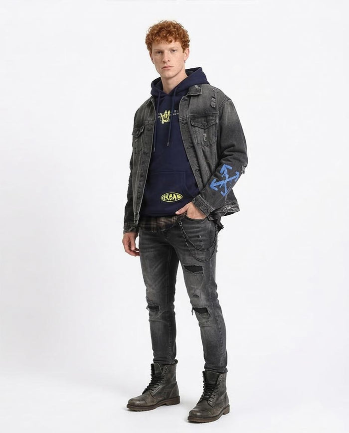 Ravin Men’s "World Wide" Graphic Hoodie – Navy Blue - R207861