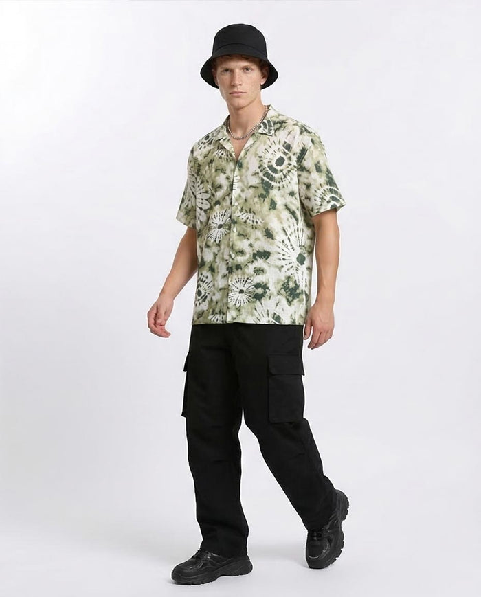 Ravin Olive Sunburst Tie-Dye Camp Collar Shirt - Olive & Dark Green - R204711