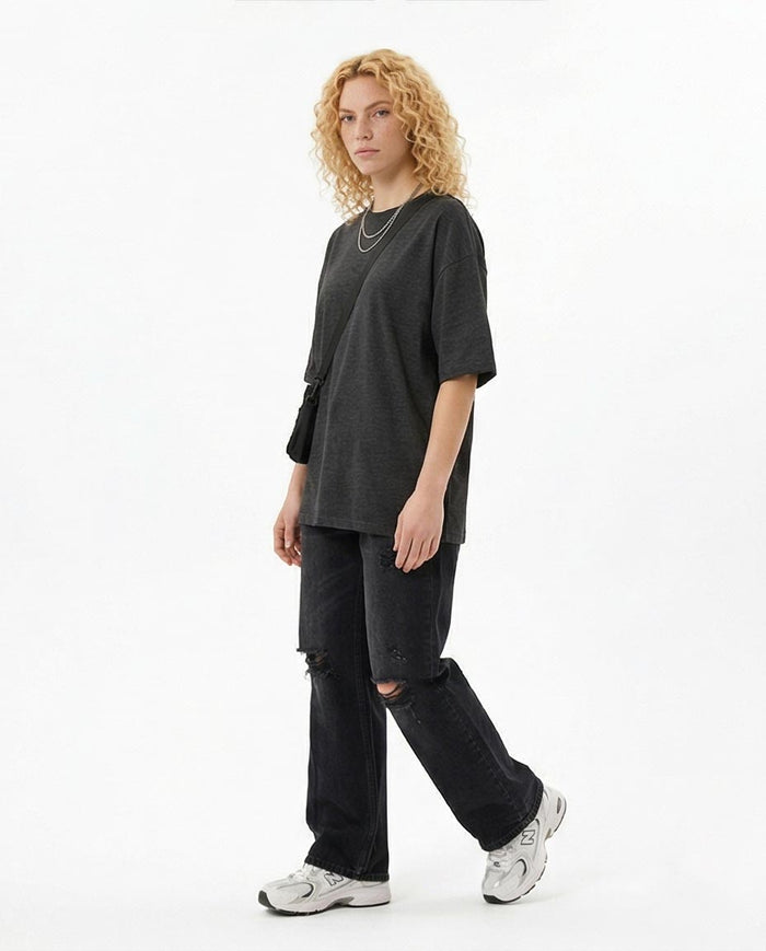Ravin Oversized Charcoal Heather Drop-Shoulder T-Shirt - R206763