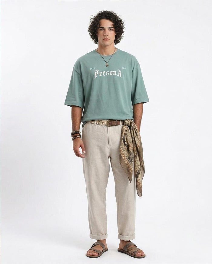 Ravin "Persona" Surrealist Print Oversized Graphic T-Shirt in Sage - R209087