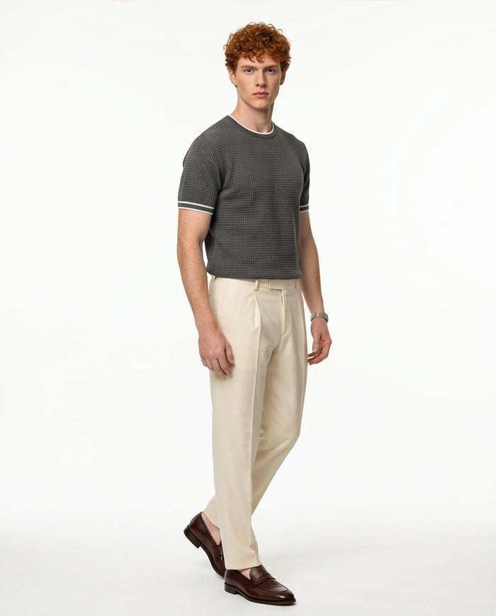 Ravin Tipped Waffle-Knit Short Sleeve Tee - Dark Beige - R206906