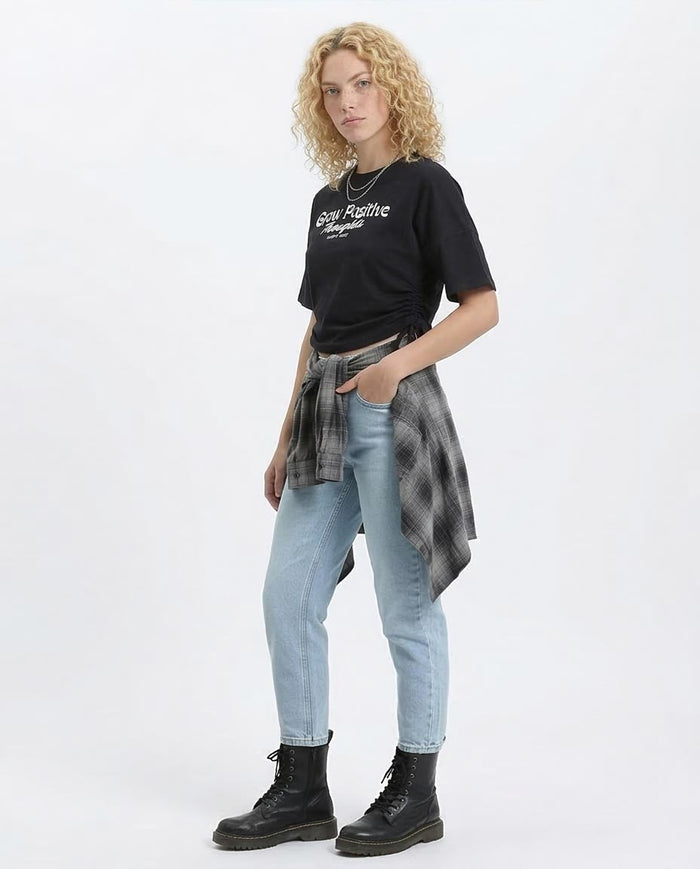 Ravin Women's "Grow Positive" Graphic T-Shirt with Cinched Side Ties - Black - R209238