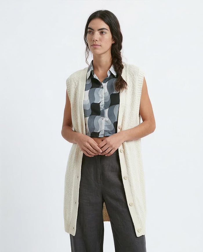 Ravin Women's Retro Wave Cropped Shirt with Cinch Detail - Black & White - O191216