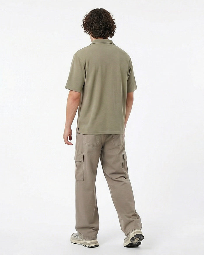 Sage Green Textured Knit Relaxed Fit Camp Collar Shirt - R216751