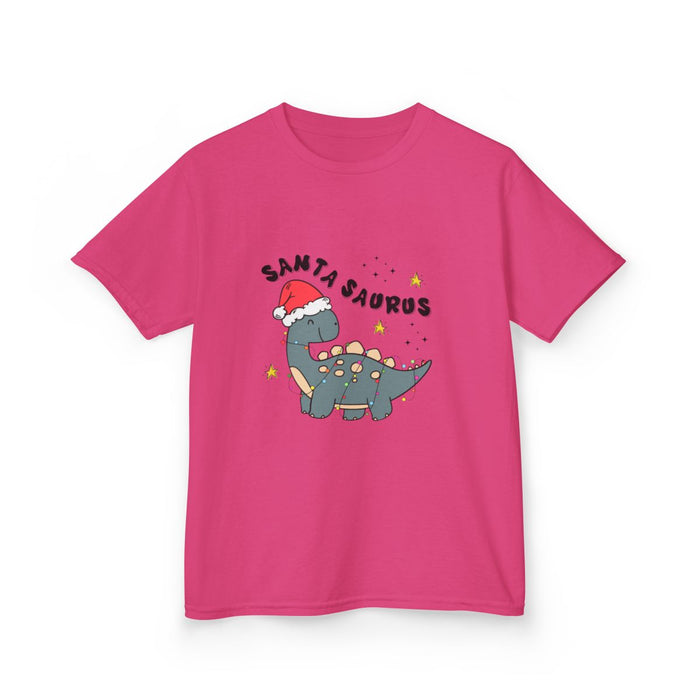 Heliconia kids Christmas tee with Santa hat dinosaur design