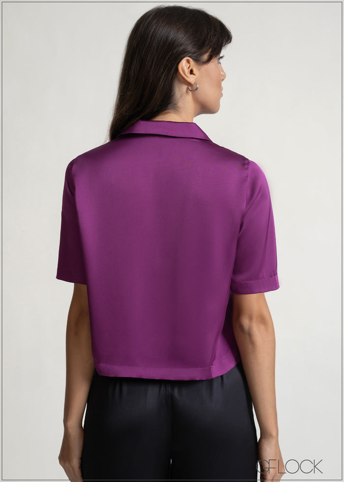 Short Sleeve Lapel Shirt Collar Top - 150526