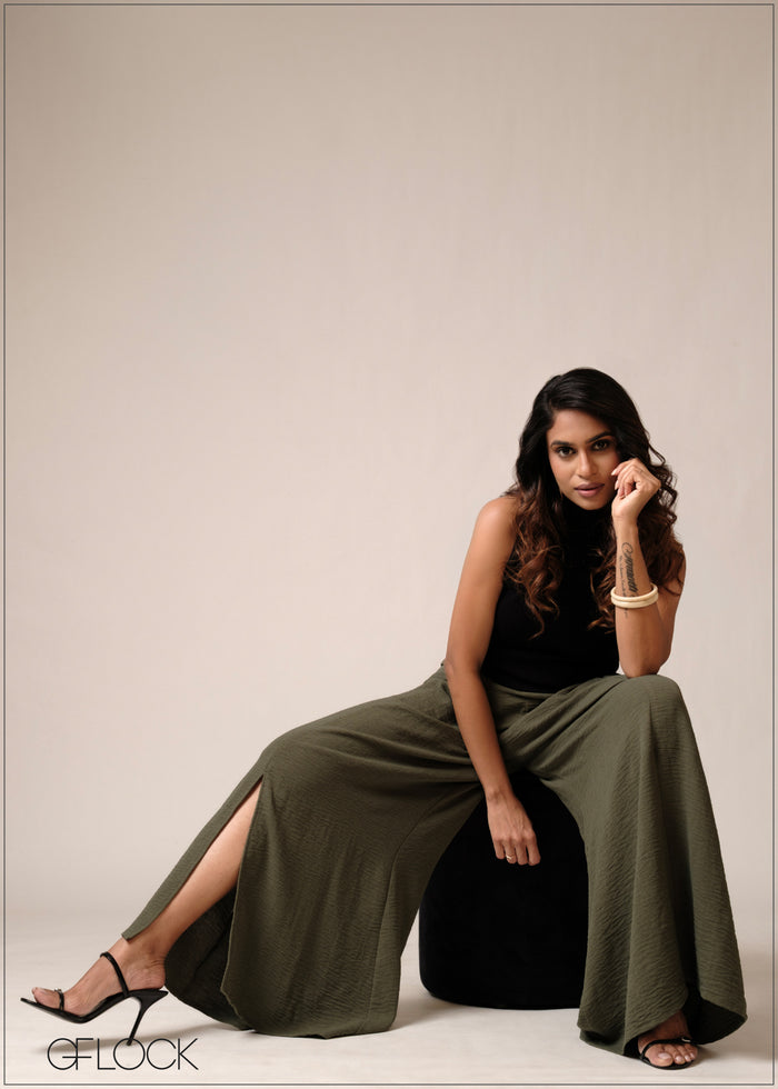 Side Slit Detailed Wide Leg Pant - 160726
