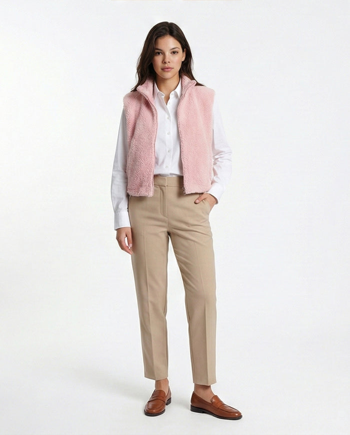 Soft Pink Sherpa Zip-Up Fleece Vest - O201378