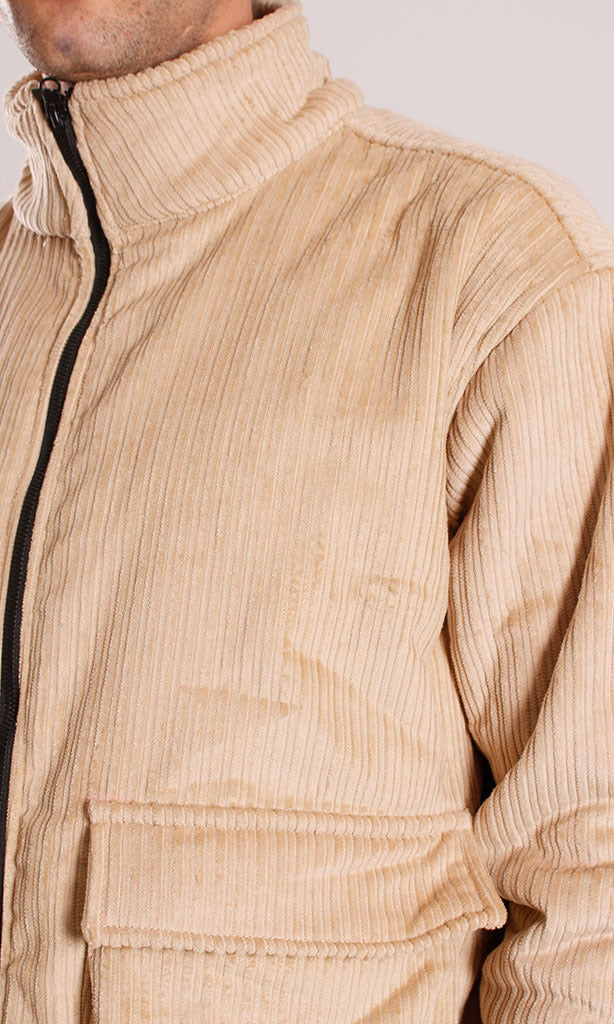 Stone Corduroy Zip-Up Utility Jacket - O199945