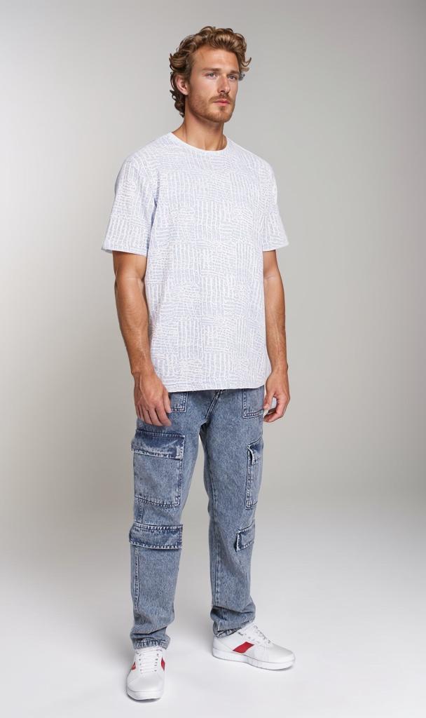Textured Patterned Crew Neck T-Shirt