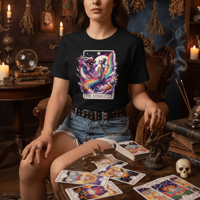 the audacity tarot graphic t-shirt available in multiple colours