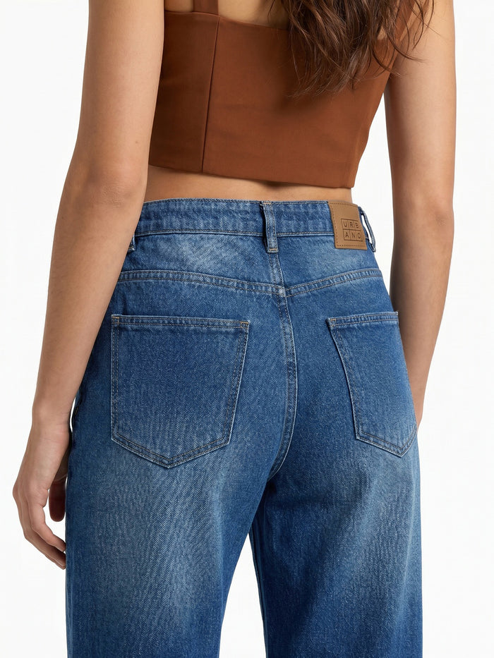 Women's Light Blue Mid Rise Wide-Leg Washed Jeans Non-Stretchable