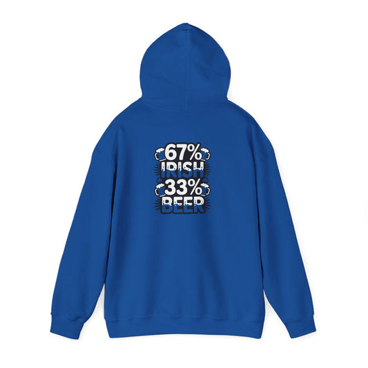 dark heather hoodie with 67 percent irish 33 percent beer funny slogan design