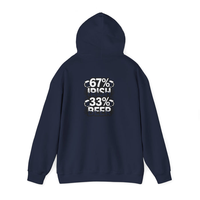 maroon hoodie with 67 percent irish 33 percent beer humorous graphic print