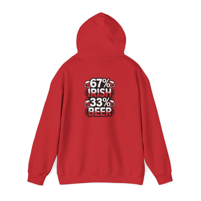 red hoodie with 67 percent irish 33 percent beer slogan gift for him