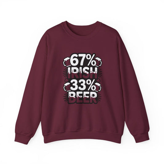 67% Irish 33% Beer Sweatshirt - funny sweatshirt by Cheeky Business