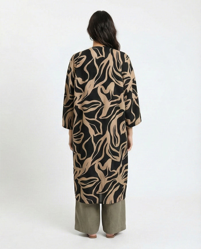 Abstract Print Longline Kimono Cardigan